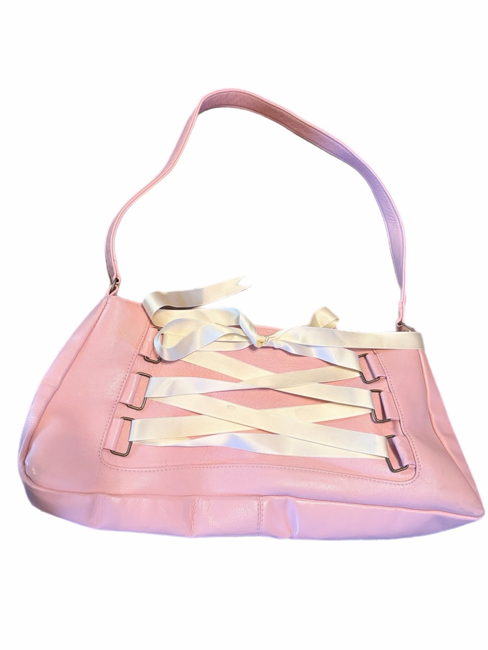 Viva bags of California Pink w/cream Ribbon-Detail Shoulder Bag leather